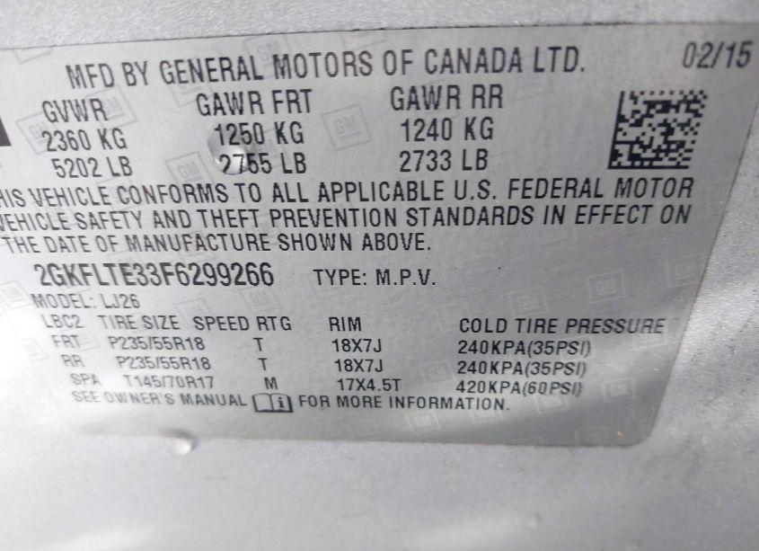 Photo 9 of 2015 Gmc Terrain SLT-2 (VIN 2GKFLTE33F6299266)