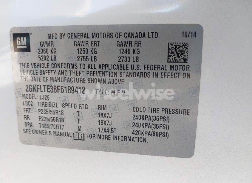 Photo 9 of 2015 Gmc Terrain SLT-2 (VIN 2GKFLTE38F6189412)