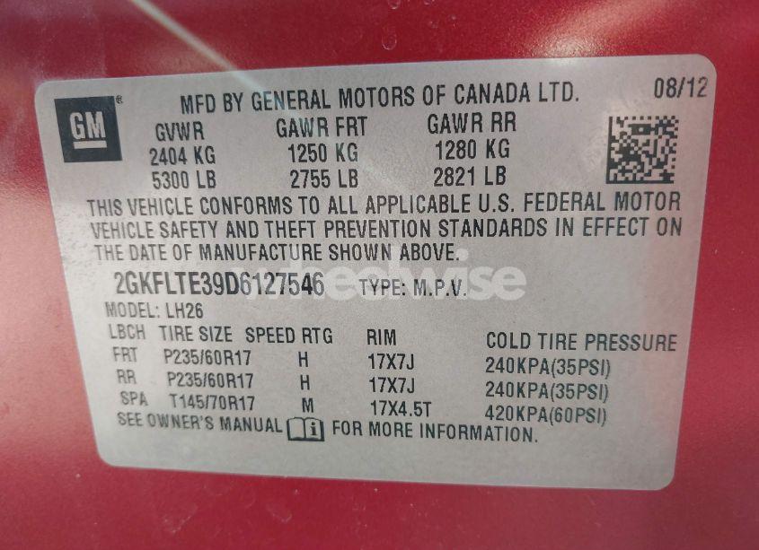 Photo 9 of 2013 Gmc Terrain SLE-2 (VIN 2GKFLTE39D6127546)