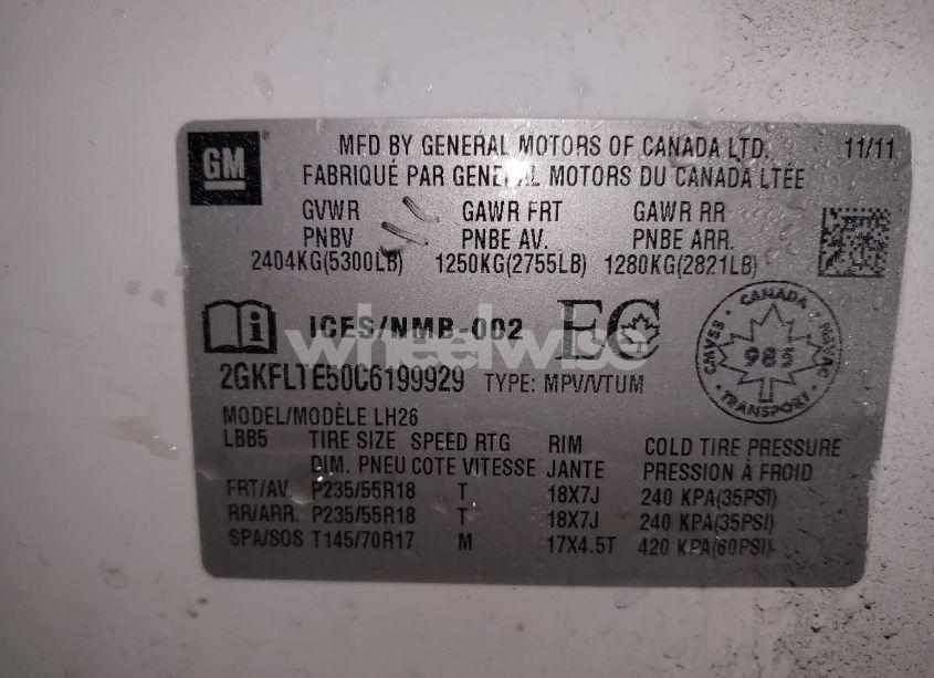 Photo 9 of 2012 Gmc Terrain SLE-2 (VIN 2GKFLTE50C6199929)