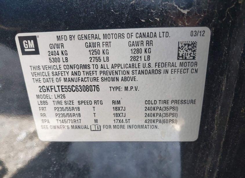 Photo 9 of 2012 Gmc Terrain SLE-2 (VIN 2GKFLTE55C6308076)