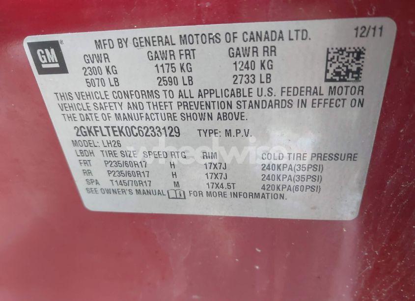 Photo 9 of 2012 Gmc Terrain SLE-2 (VIN 2GKFLTEK0C6233129)