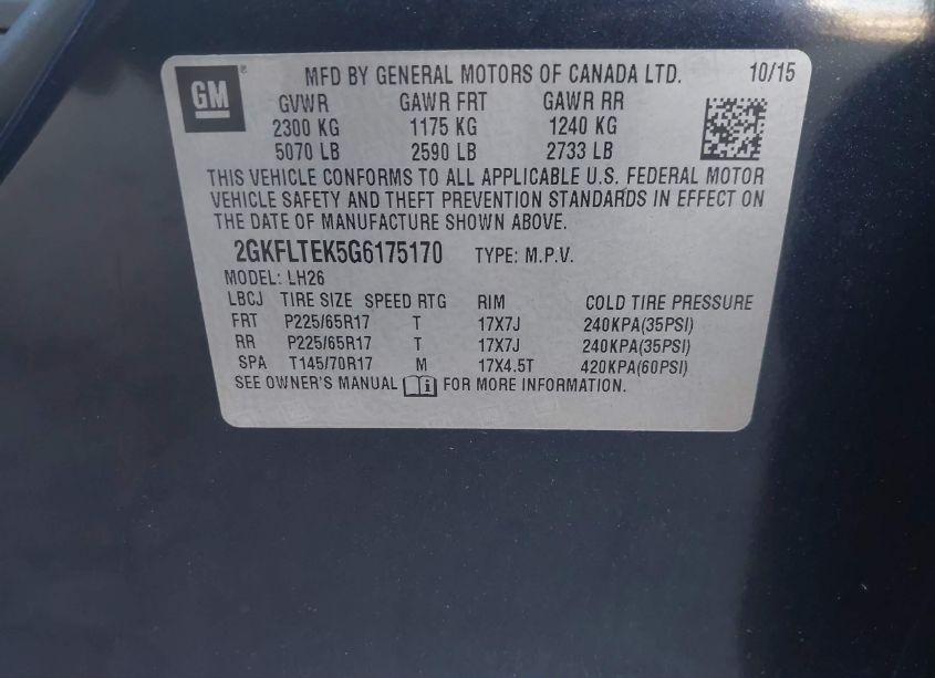 Photo 9 of 2016 Gmc Terrain SLE-2 (VIN 2GKFLTEK5G6175170)