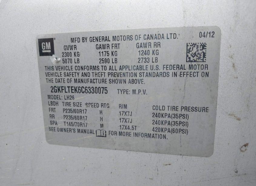 Photo 9 of 2012 Gmc Terrain SLE-2 (VIN 2GKFLTEK6C6330075)