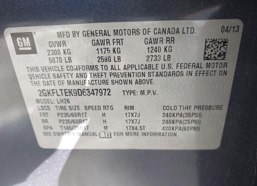 Photo 9 of 2013 Gmc Terrain SLE-2 (VIN 2GKFLTEK9D6347972)