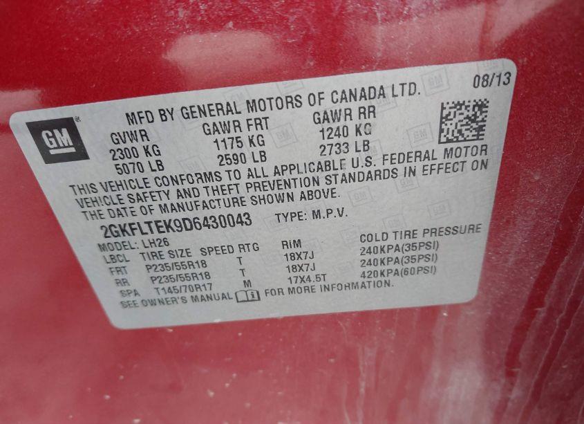 Photo 9 of 2013 Gmc Terrain SLE-2 (VIN 2GKFLTEK9D6430043)