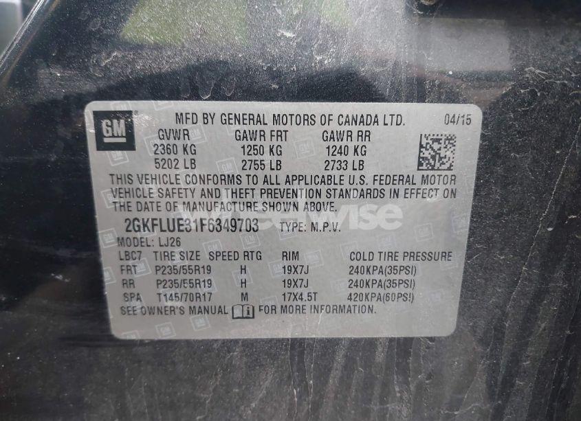 Photo 9 of 2015 Gmc Terrain DENALI (VIN 2GKFLUE31F6349703)