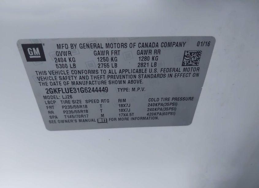 Photo 9 of 2016 Gmc Terrain SLT (VIN 2GKFLUE31G6244449)