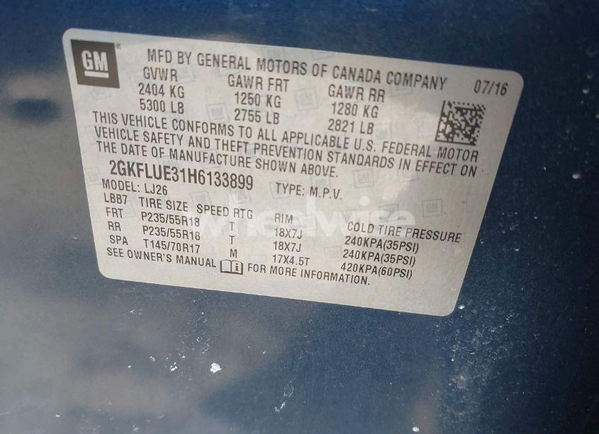 Photo 9 of 2017 Gmc Terrain SLT (VIN 2GKFLUE31H6133899)