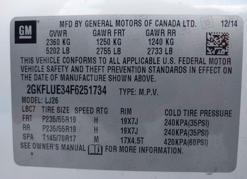 Photo 9 of 2015 Gmc Terrain DENALI (VIN 2GKFLUE34F6251734)
