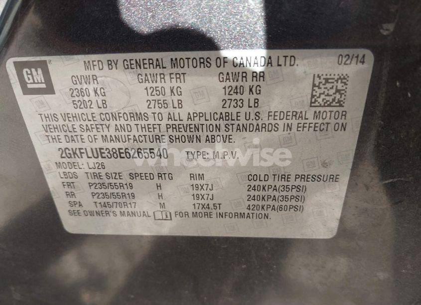 Photo 9 of 2014 Gmc Terrain DENALI (VIN 2GKFLUE38E6265540)