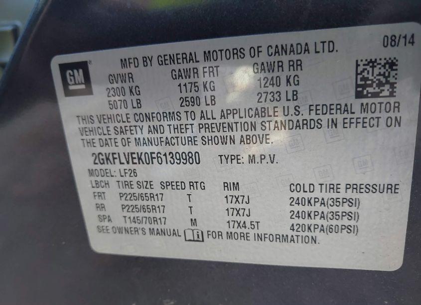 Photo 9 of 2015 Gmc Terrain SLE-1 (VIN 2GKFLVEK0F6139980)