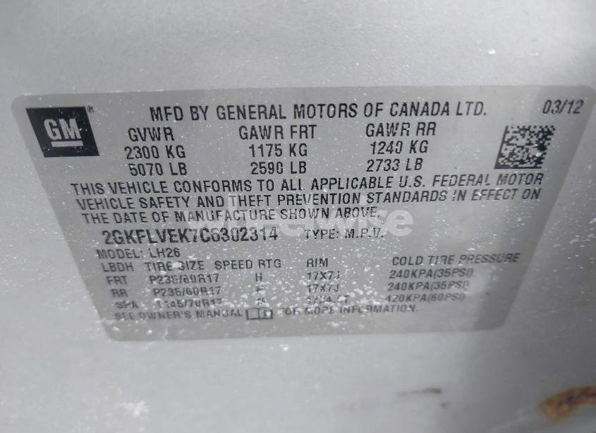 Photo 9 of 2012 Gmc Terrain SLT-1 (VIN 2GKFLVEK7C6302314)