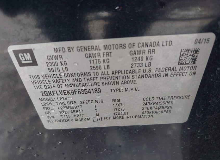 Photo 9 of 2015 Gmc Terrain SLE-1 (VIN 2GKFLVEK9F6354189)