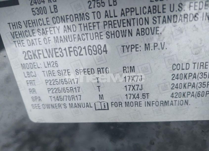 Photo 9 of 2015 Gmc Terrain SLE-2 (VIN 2GKFLWE31F6216984)