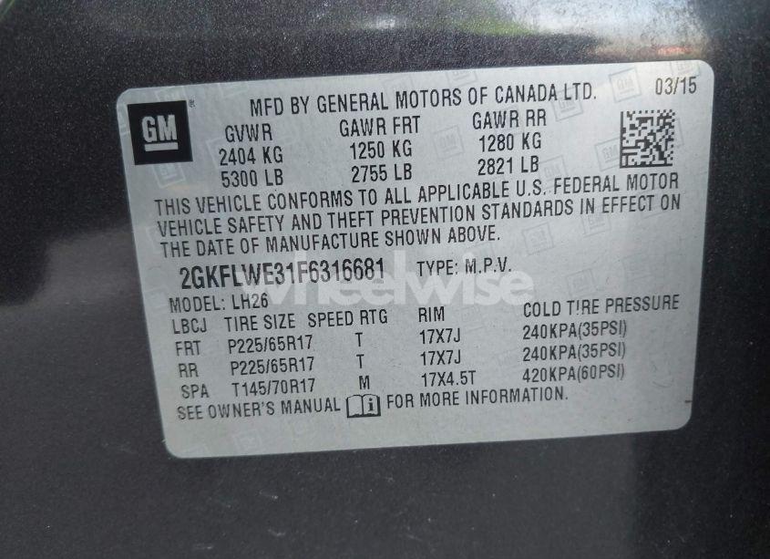 Photo 9 of 2015 Gmc Terrain SLE-2 (VIN 2GKFLWE31F6316681)