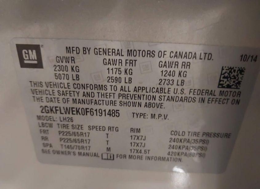 Photo 9 of 2015 Gmc Terrain SLE-2 (VIN 2GKFLWEK0F6191485)