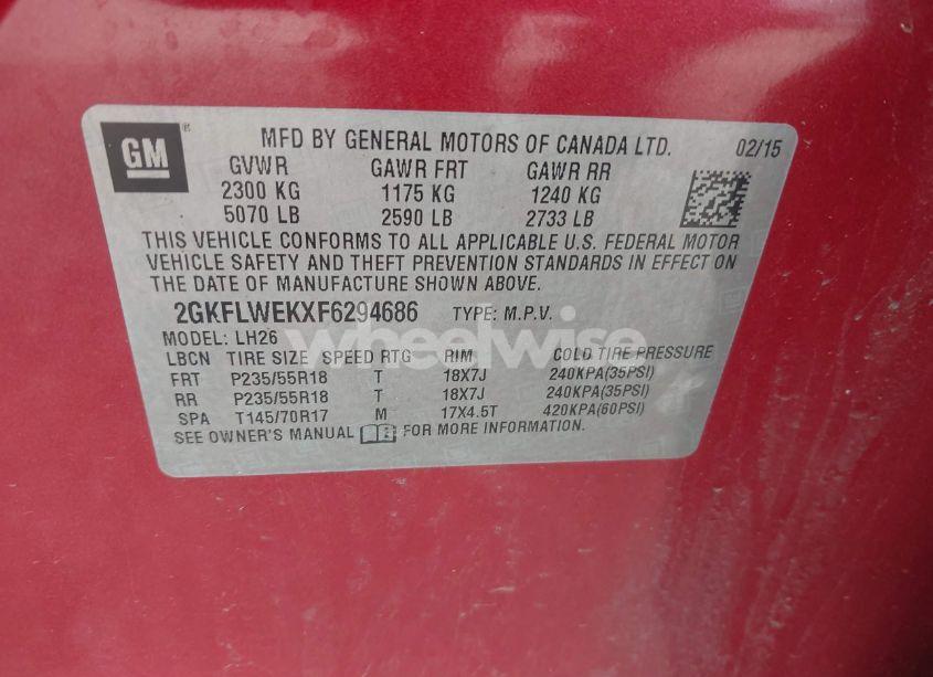 Photo 9 of 2015 Gmc Terrain SLE-2 (VIN 2GKFLWEKXF6294686)