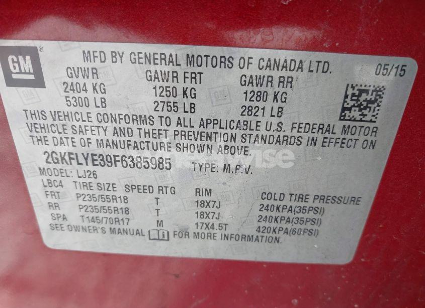 Photo 9 of 2015 Gmc Terrain SLT-2 (VIN 2GKFLYE39F6385985)