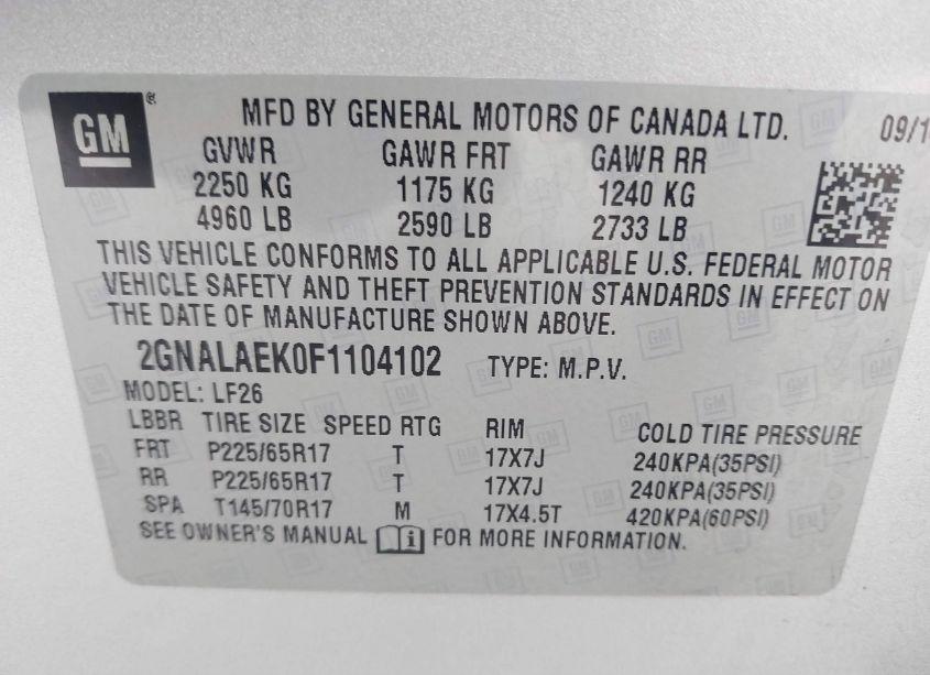 Photo 9 of 2015 Chevrolet Equinox LS (VIN 2GNALAEK0F1104102)