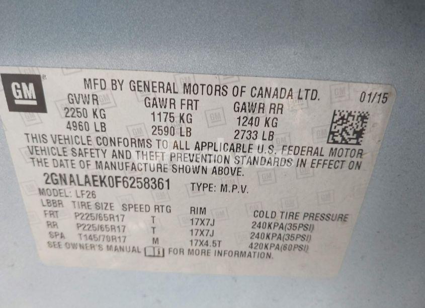 Photo 9 of 2015 Chevrolet Equinox LS (VIN 2GNALAEK0F6258361)