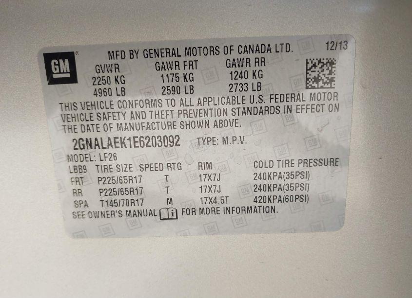 Photo 9 of 2014 Chevrolet Equinox LS (VIN 2GNALAEK1E6203092)