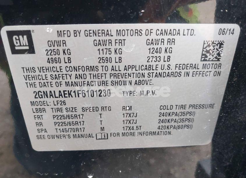 Photo 9 of 2015 Chevrolet Equinox LS (VIN 2GNALAEK1F6101230)