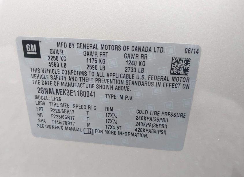 Photo 9 of 2014 Chevrolet Equinox LS (VIN 2GNALAEK3E1180041)