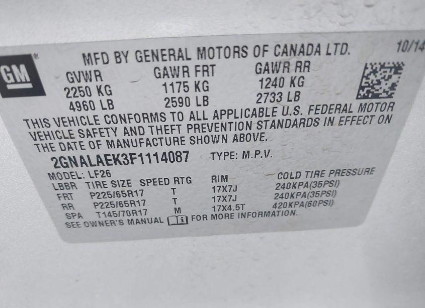 Photo 9 of 2015 Chevrolet Equinox LS (VIN 2GNALAEK3F1114087)