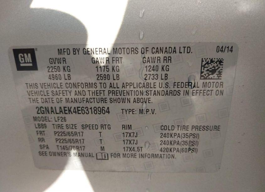 Photo 9 of 2014 Chevrolet Equinox LS (VIN 2GNALAEK4E6318964)