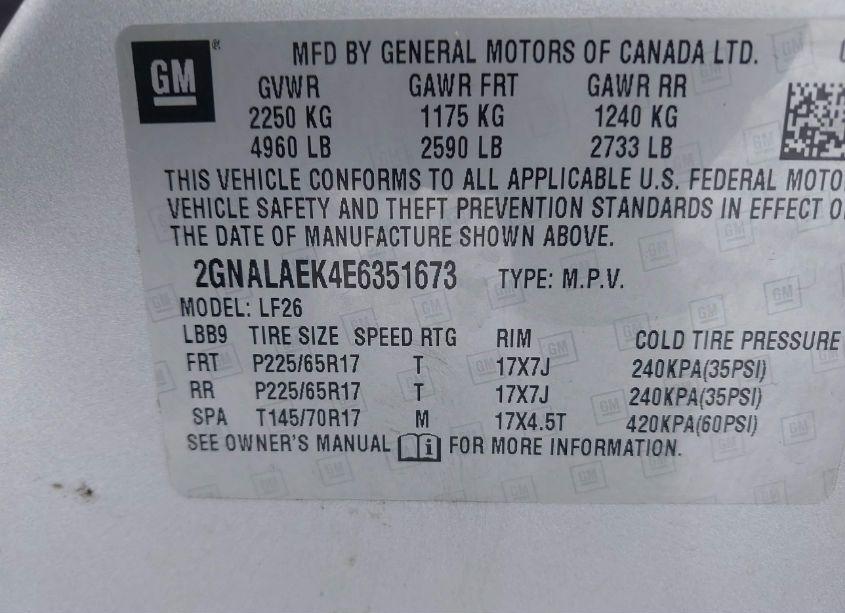Photo 9 of 2014 Chevrolet Equinox LS (VIN 2GNALAEK4E6351673)