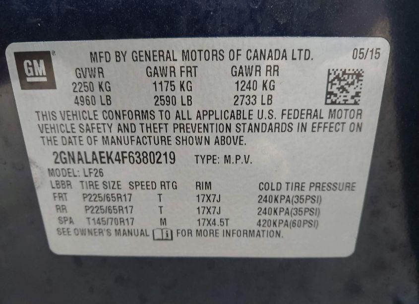 Photo 9 of 2015 Chevrolet Equinox LS (VIN 2GNALAEK4F6380219)