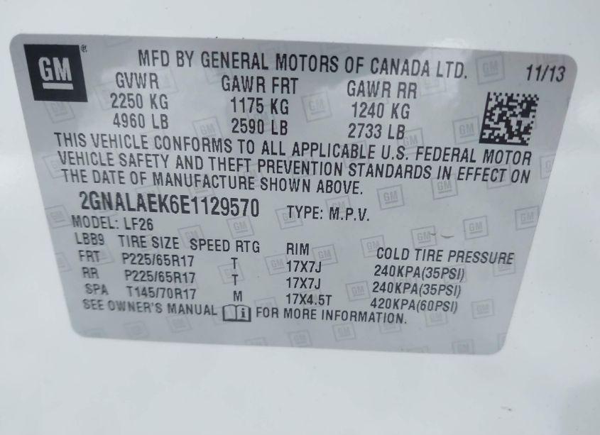 Photo 9 of 2014 Chevrolet Equinox LS (VIN 2GNALAEK6E1129570)