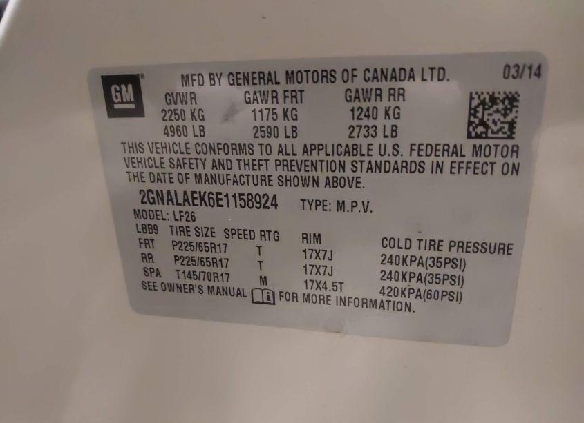 Photo 9 of 2014 Chevrolet Equinox LS (VIN 2GNALAEK6E1158924)