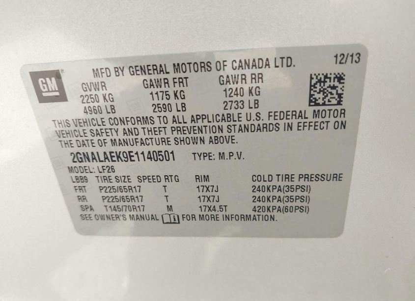 Photo 9 of 2014 Chevrolet Equinox LS (VIN 2GNALAEK9E1140501)