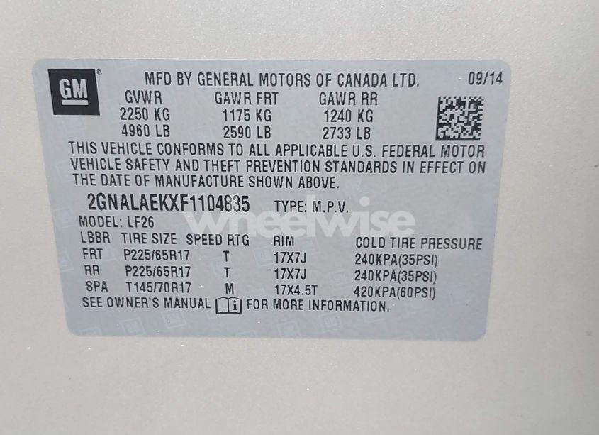 Photo 9 of 2015 Chevrolet Equinox LS (VIN 2GNALAEKXF1104835)