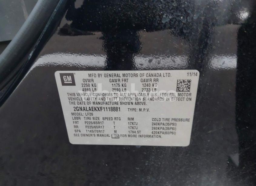 Photo 9 of 2015 Chevrolet Equinox LS (VIN 2GNALAEKXF1118881)