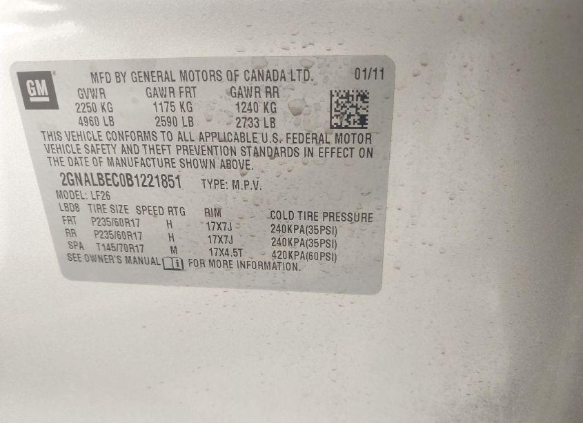 Photo 9 of 2011 Chevrolet Equinox LS (VIN 2GNALBEC0B1221851)