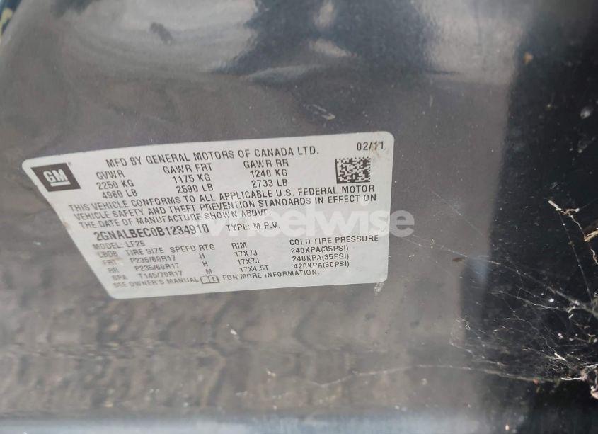 Photo 9 of 2011 Chevrolet Equinox LS (VIN 2GNALBEC0B1234910)