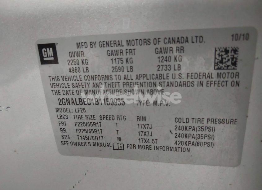 Photo 9 of 2011 Chevrolet Equinox LS (VIN 2GNALBEC1B1150935)