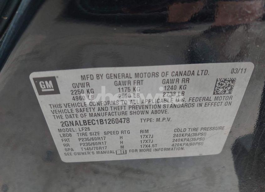 Photo 9 of 2011 Chevrolet Equinox LS (VIN 2GNALBEC1B1260478)