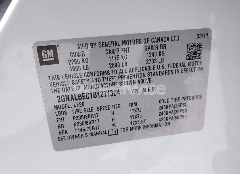 Photo 9 of 2011 Chevrolet Equinox LS (VIN 2GNALBEC1B1271304)