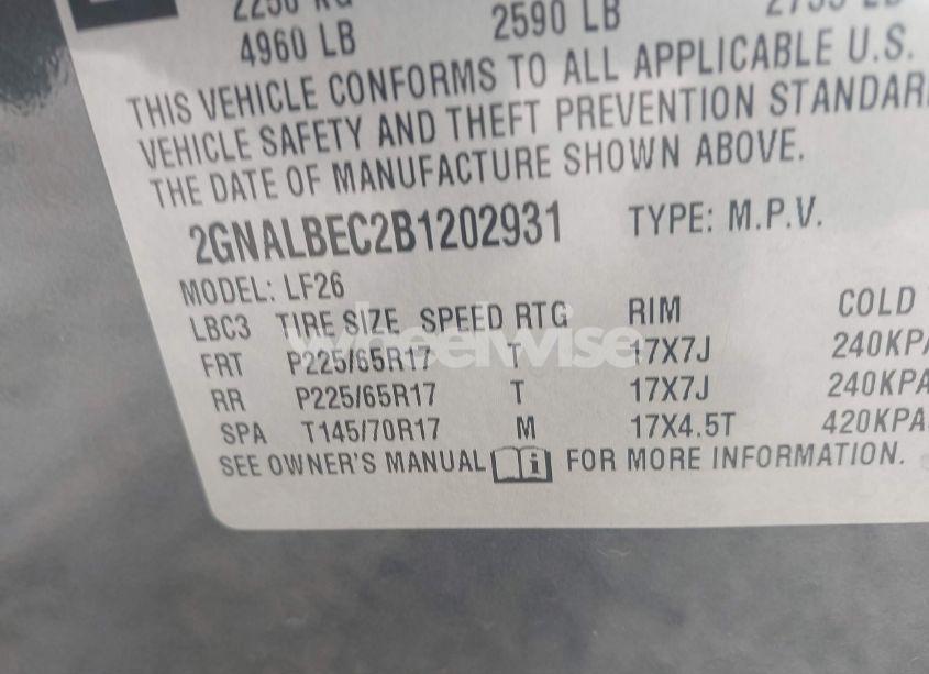 Photo 9 of 2011 Chevrolet Equinox LS (VIN 2GNALBEC2B1202931)