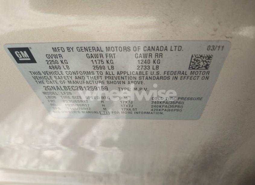 Photo 9 of 2011 Chevrolet Equinox LS (VIN 2GNALBEC2B1259159)