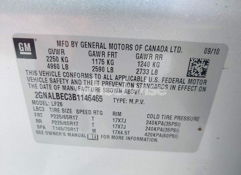 Photo 9 of 2011 Chevrolet Equinox LS (VIN 2GNALBEC3B1146465)