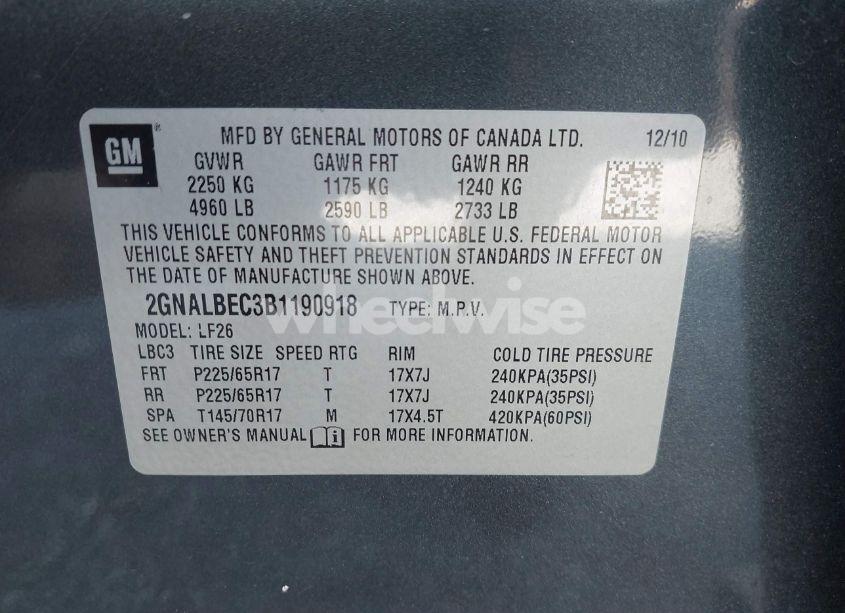 Photo 9 of 2011 Chevrolet Equinox LS (VIN 2GNALBEC3B1190918)