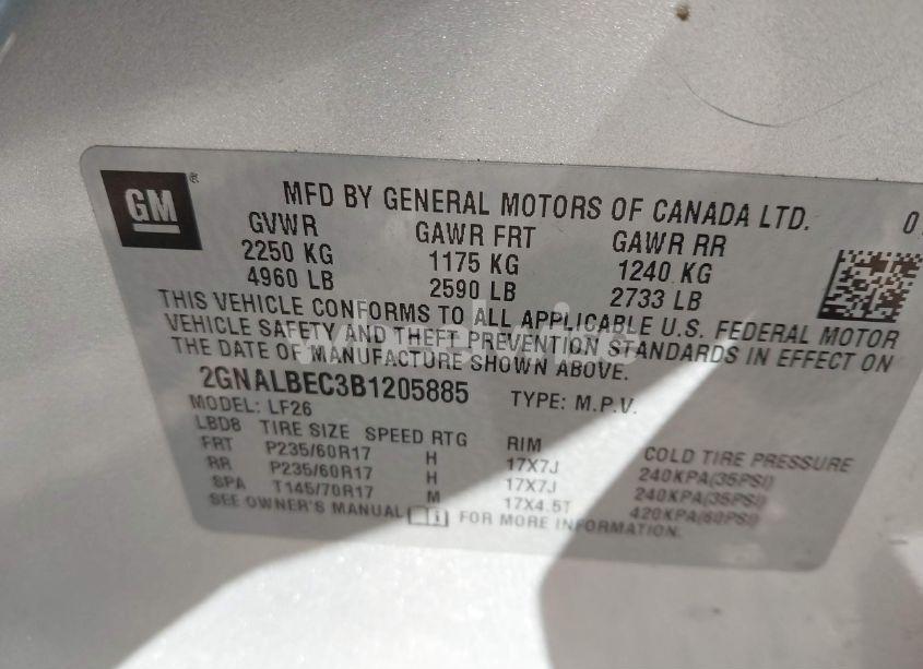 Photo 9 of 2011 Chevrolet Equinox LS (VIN 2GNALBEC3B1205885)