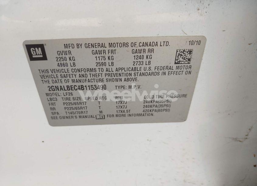 Photo 9 of 2011 Chevrolet Equinox LS (VIN 2GNALBEC4B1153490)