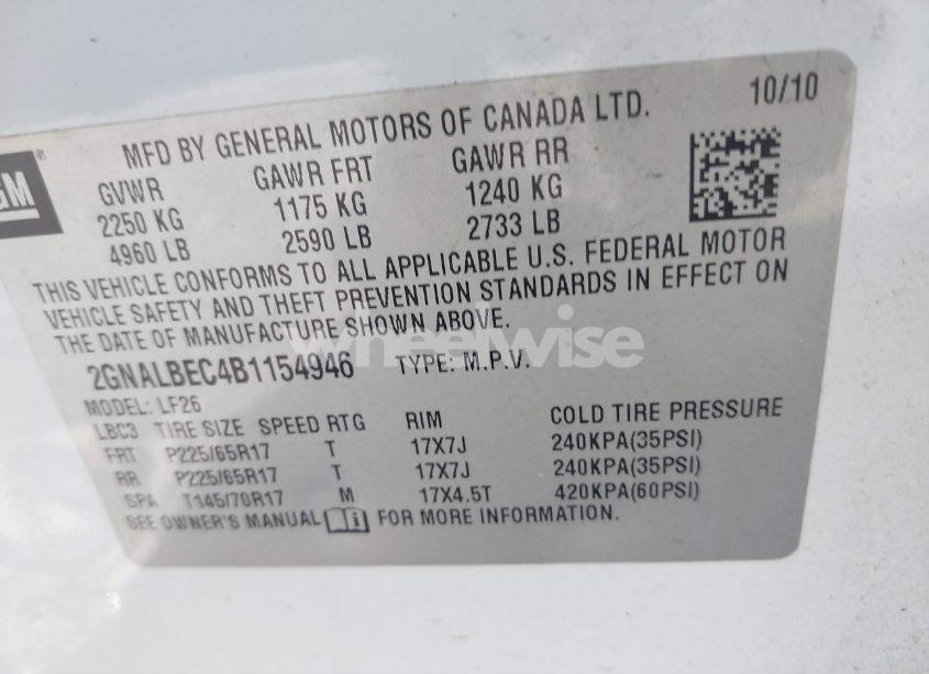 Photo 9 of 2011 Chevrolet Equinox LS (VIN 2GNALBEC4B1154946)