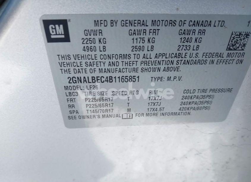 Photo 9 of 2011 Chevrolet Equinox LS (VIN 2GNALBEC4B1165851)